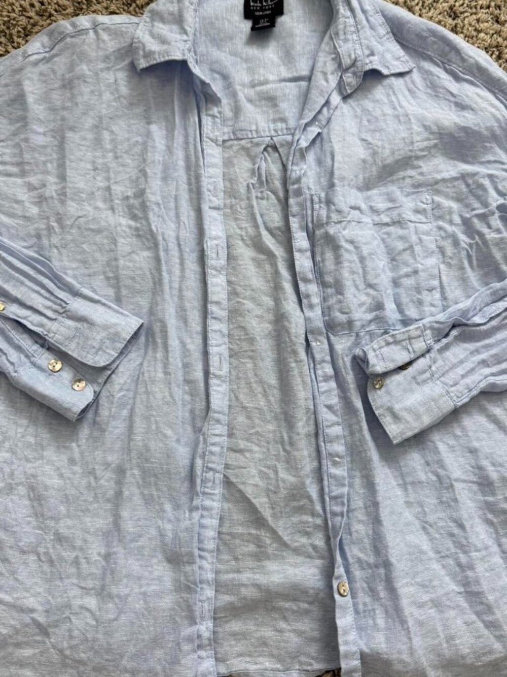 Nicole miller 100% linen heather blue long sleeve button down